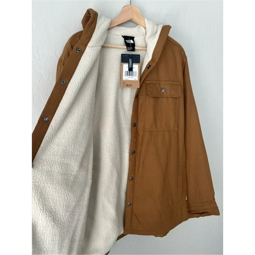 The North face HOODED CAMPSHIRE fleece lined shirt jacket utility brown NEW LG